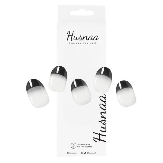 Black French Tips | Semi - cured Gel Nail Strips - Husnaa