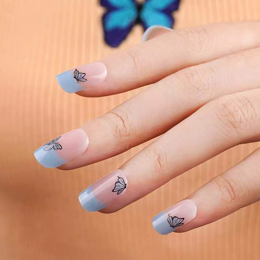 Blue Flutter French Tips - Husnaa