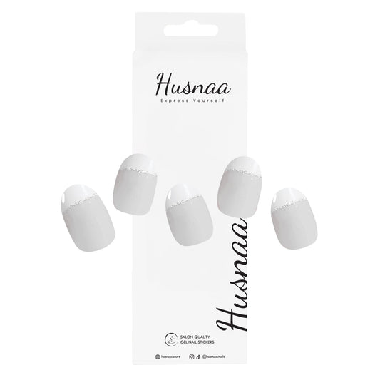 Classic French Tips (Glitz) | Semi - cured Gel Nail Strips - Husnaa
