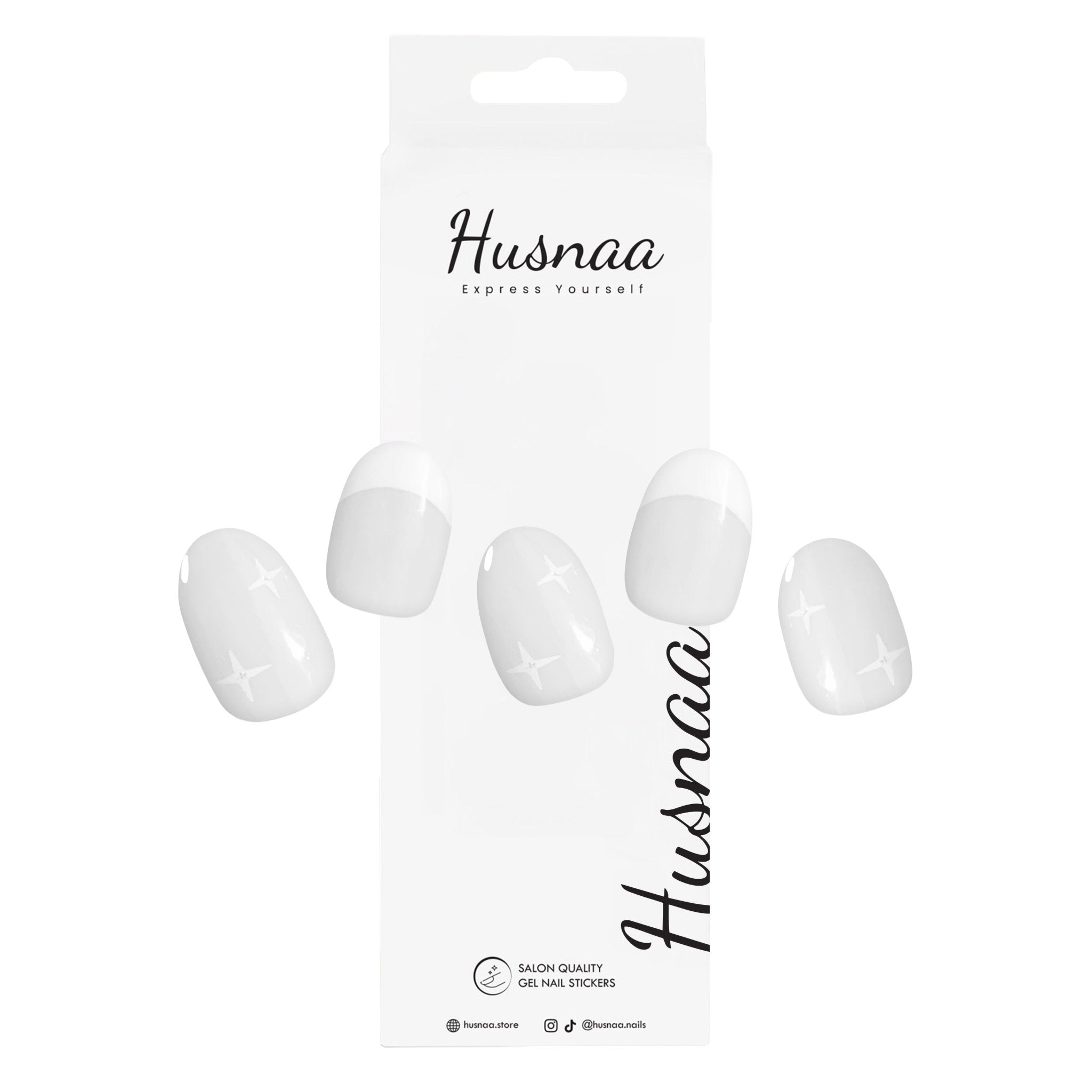 Celestial French Tips | Semi - cured Gel Nail Strips - Husnaa