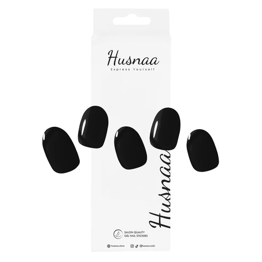Eternal Black | Semi - cured Gel Nail Strips - Husnaa